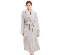 Inner Wish Bata de felpa para mujer, acogedora y cálida, bata de baño mullida con bolsillos (gris claro + rojo rosa), Gris claro, S/M