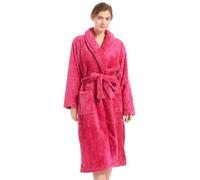 Inner Wish Bata de felpa para mujer, acogedora y cálida, bata de baño mullida con bolsillos (gris claro + rojo rosa), Rosa Rojo, Large/X-Large