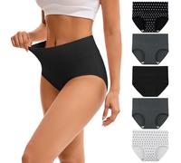 INNERSY Bragas Altas Mujer Algodon Braguitas Cintura Ancha Braga Culotte Cómodo Suave Pack de 5 (M-EU 40, 2Lunares+2Gris Oscuro+1Negro)