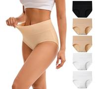 INNERSY Bragas Altas Mujer Algodon Elástico Braguitas Culotte Cintura Alta Ropa Interior Pack de 5 (M-EU 40, 1 Negro+2 Blanco+2 Beige)