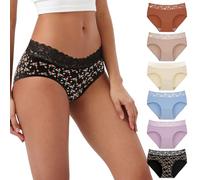INNERSY Bragas Encaje Mujer Algodon Comodas Braga Hipster Cintura Midi Cuecas Mulher Algodão 6 Pack (XXL, 1 Estampado de Rosas/5 Colores Lisos)