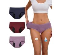 INNERSY Bragas Menstruales Mujer Cintura Midi Braguitas Absorbentes Algodón Flujo Abundante Pack de 3 (L, Morado/Azul Oscuro/Rojo Oscuro)