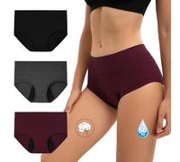INNERSY Bragas Menstruales Mujer Flujo Abundante Algodón Braguita Regla Periodo Absorbentes Pack de 3 (XL, Negro/Gris/Rojo)