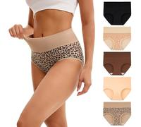 INNERSY Bragas Mujer Algodon Cintura Alta Braga Post-Parto Ropa Interior Altas Suaves Pack de 5 (M-EU 40, 2 Leopardo+3 Colores Básicos)
