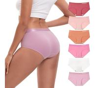 INNERSY Bragas Mujer Algodon Cintura Media Cuecas Mulher Elástico Ropa Interior Suave Pack de 6 (XXL, Blanco/5 Serie Rosa Morado)