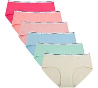 INNERSY Bragas Mujer Algodón Comodas Braguitas Culotte Cintura Midi Ropa Interior Deportiva Pack de 6 (M-EU 40, Brights)