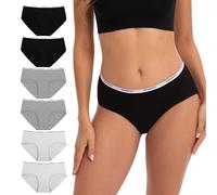 INNERSY Bragas Mujer Algodón Comodas Braguitas Culotte Cintura Midi Ropa Interior Deportiva Pack de 6 (M-EU 40, 2Negro+2Blanco+2Gris)