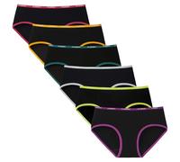 INNERSY Bragas Mujer Algodón Comodas Braguitas Culotte Cintura Midi Ropa Interior Deportiva Pack de 6(M-EU 40, Negro con Cinturilla de Colores)