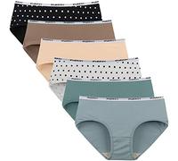 INNERSY Bragas Mujer Algodón Comodas Braguitas Culotte Cintura Midi Ropa Interior Deportiva Pack de 6 (M-EU 40, 2Lunares+4Color Puro)