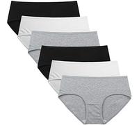 INNERSY Bragas Mujer Algodón Elástico Culotte Cintura Media Ropa Interior Cómodas y Suaves Pack de 6 (M-EU 40, 2Negro+2Gris+2Blanco)