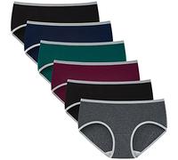 INNERSY Bragas Mujer Algodón Elástico Culotte Cintura Media Ropa Interior Cómodas y Suaves Pack de 6 (M-EU 40, Oscuro con Cinturilla En Contraste)