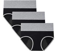 INNERSY Bragas Mujer Período Menstruales de Cintura Alta de Algodón Protección Ropa Interior Pack de 3(S-EU 38, Negro con Cinturilla En Contraste)