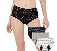 INNERSY Bragas Mujer Período Menstruales de Cintura Alta de Algodón Protección Ropa Interior Pack de 3(S-EU 38, 2Lunares+1Gris Claro)