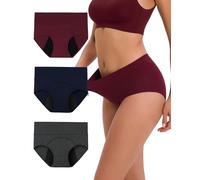 INNERSY Bragas Mujer Período Menstruales de Cintura Alta de Algodón Protección Ropa Interior Pack de 3(S-EU 38, Azul+Gris+Rojo)