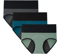 INNERSY Bragas Mujer Período Menstruales de Cintura Alta de Algodón Protección Ropa Interior Pack de 3(M-EU 40, Verde + Azul + Gris)