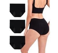 INNERSY Bragas Mujer Período Menstruales de Cintura Alta de Algodón Protección Ropa Interior Pack de 3(M-EU 40, 3 Negro)