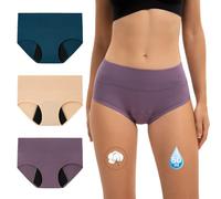 INNERSY Braguitas Menstruales Mujer Altas Algodón Braga Menstrual Flujo Abundante Culotte Pack de 3 (M, Beige/Azul/Morado)