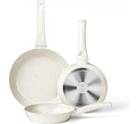 Innerwell Juego de 3 sartenes antiadherentes 20 + 24 + 28 cm, sartén de inducción con revestimiento antiadherente cerámico, sin PFOA, apto para horno y lavavajillas, Blanco