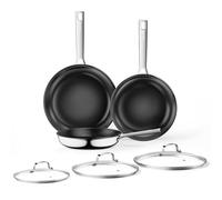 Innerwell Sartén Cerámica con Tapa 20+24+28 cm, Sartén Grande de Inducción con Cerámico de Titanio Antiadherente, Juego de sartén de Acero Inoxidable, Sin PFAS y PFOA