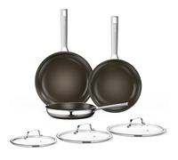 Innerwell Sartén Cerámica con Tapa 20+24+28 cm, sartén Grande de Inducción con Cerámico de Titanio Antiadherente, Juego de Sartén de Acero Inoxidable, Sin PFAS y PFOA,Marron