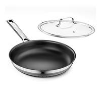 Innerwell Sartén Cerámica con Tapa 28 cm con Cerámico de Titanio Antiadherente, Sartén Grande de Inducción de Acero Inoxidable con Triple Construcción de Acero, Sin PFAS y PFOA