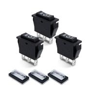 Innfeeltech 3 Pcs Mini Interruptor Basculante Negro KCD3-101 3 Pin 3 Posición Interruptor de palanca con 3 Tapas impermeables ON-OFF-ON