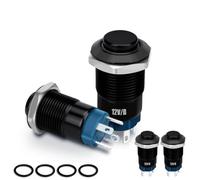 Innfeeltech 4 Pcs Interruptor pulsador impermeable DC 12V SPST ON/OFF Interruptor para agujero de montaje de 12mm carcasa de metal negro con anillo de luz LED azul