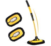 innhom 15°Curve Cepillo de lavado telescópico con mango telescópico, cepillo de lavado de coche con mango largo para coches, caravanas, SUV, camiones, con 2 cabezales de fregona (amarillo (fregona con