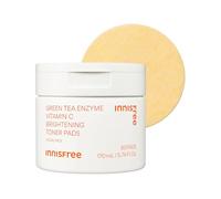 INNISFREE Green Tea Enzyme Vitamin C Brightening Toner Pads - Almohadillas faciales coreanas exfoliantes que aumentan el brillo para iluminar visiblemente, reducir las manchas oscuras, 170 ml