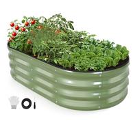 INNO STAGE Cama de jardín elevada galvanizada, 120 x 60 x 30 cm, jardineras de metal para exteriores para cultivar verduras, hierbas, flores, kit de cama de jardín elevada de acero - Verde oliva, 1