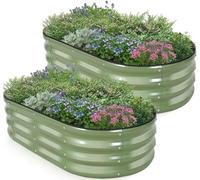 INNO STAGE Cama de jardín elevada galvanizada, macetas de metal de 4 pies al aire libre para cultivar verduras, hierbas, flores, kit de cama de jardín elevada de acero, verde oliva, paquete de 2