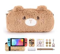 innoAura Funda para Switch Bolsa de Switch, 15 en 1 Estuche Switch Accesorios, Cubierta Protectora Switch, Funda Switch, Película Protectora, Casas de Juegos Switch, Tapas Pulgar (Oso Marrón)
