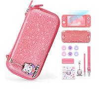 innoAura Funda Switch Lite Bolsa de Transporte Brillante para Switch Lite, Set de Accesorios 14 en 1 con Switch Lite Estuche Elegante, Protector de Pantalla, Estuche de Juego(Lentejuelas Rosa)