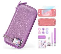 innoAura Funda Switch Lite Bolsa de Transporte Brillante para Switch Lite, Set de Accesorios 14 en 1 con Switch Lite Estuche Elegante, Protector de Pantalla, Estuche de Juego（purpurina）