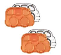 Innobaby Edelstahl-Busplatte mit Abschnittdeckel, die Originale, auslaufsichere geteilte Platte, Mama erfunden, lustige Form, Platte Din Din Smart für Babys, Kleinkinder und Kinder, Orange, 2 Stück