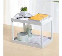 INNOD Organizador de almacenamiento de escritorio - Soporte de almacenamiento de doble capa para cocina, baño, oficina, dormitorio, cosméticos y papelería, color blanco nieve