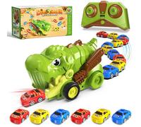Innofans Coche Teledirigido Niño Dino Monster Truck - Set de Juguete RC Car de 2.4GHz con Sonido y 6 Mini Cars Juguetes, Juego de Captura Interactivo, Regalo para Niños y Niñas de 4-12 Años
