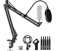 InnoGear Soporte de micrófono para Blue Yeti HyperX QuadCast S SoloCast Snowball Fifine K669B y otros micrófonos, con soporte de choque para parabrisas, filtro pop, clip de micrófono, bridas para