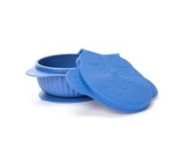 InnoGIO GIOfresh Búho Azul, Cuenco con Tapa, Búho, para Bebés y Niños, Silicona Suave, Superficie de Ventosa Antideslizante, Sin BPA, Apto para Microondas y Lavavajillas