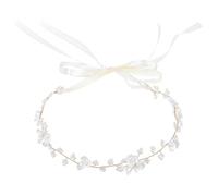 InnoHHustle Diadema de corona de flores de princesa con perlas, accesorio para el pelo de niña de flores, diadema de perlas para niñas, accesorio para el pelo de novia, para fiesta de cumpleaños,