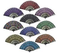 InnoLife - Elegante Abanico Hecho a Mano, Colorido, con diseño de Pavo Real, Flores Bordadas y Lentejuelas