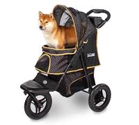 Innopet Adventure negro/amarillo - Cochecito todoterreno para perros hasta 30kg, ruedas EVA antipinchazos de 12”, plegado rápido, portavasos y cesta amplia