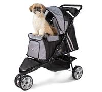 Innopet All Terrain negro/plata - Carrito de 3 ruedas para perros y gatos hasta 12,5kg, con ruedas EVA, plegado fácil y portavasos
