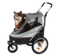 Innopet Sporty Deluxe negro/plata - 2 en 1 carrito y remolque para perros hasta 30kg, con barra para bici, reflectores, bandera y bolsillo de almacenamiento