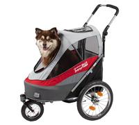 Innopet Sporty Deluxe negro/plata - 2 en 1 carrito y remolque para perros hasta 30kg, con barra para bici, reflectores, bandera y bolsillo de almacenamiento