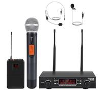 innopow Sistema de micrófonos inalámbricos de 200 canales, micrófono Lavalier inalámbrico, juego de sistema de micrófono Lavalier inalámbrico UHF dual, escaneo automático, largo alcance de 200 a 240