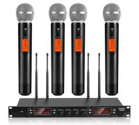 innopow Sistema de micrófonos inalámbricos de 4 canales, juego de micrófono inalámbrico UHF cuádruple, 4 x 40 grupos de metal dinámico, escaneo automático, largo alcance de 200 a 300 pies, 16 horas de