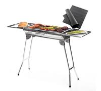 InnovaGoods® Barbacoa carbon con esterilla para horno y barbacoa, barbacoa de acero inoxidable para carbón, esterilla fibra de vidrio espacio alimentos 57x29cm, estante lateral para accesorios cocina