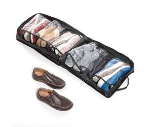 InnovaGoods - Bolso de Viaje para Calzado, 6 Compartimentos Transparentes, Capacidad para 12 Zapatos, Diseño Compacto y Ligero, Negro, Mediano, Poliéster