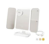 InnovaGoods® Espejo Maquillaje con Luz, tocador LED Triple con Aumento 1X/2X/3X, Recargable, Rotación Ajustable 180°, Inclinación Regulable 90°, Incluye Mini Accesorio (x10)